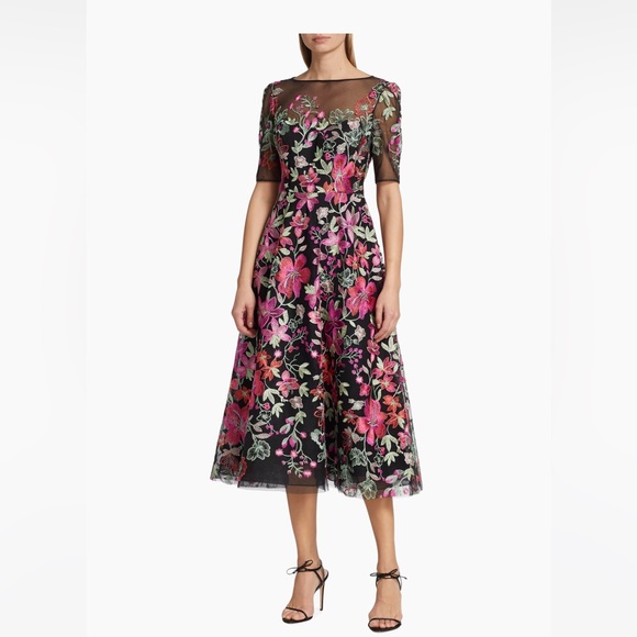 Teri Jon by Ricki Freeman Floral Embroidered A-Line Dress Size 12 - Picture 1 of 8